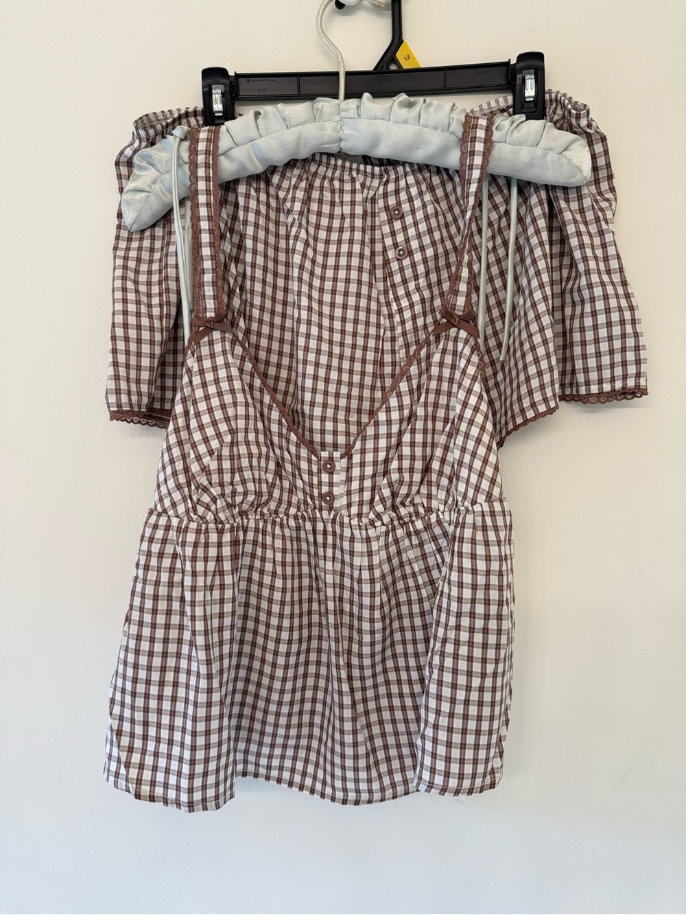 Brown Plaid women’s Cami and shorts sleep set with lace detail